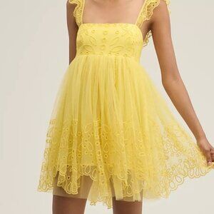 Let Me Be Eyelet Yellow Tulle Mini Dress S